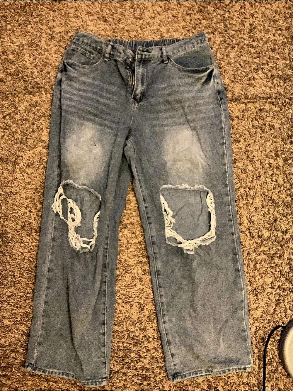 Distressed Straight Leg Jeans in light blue
